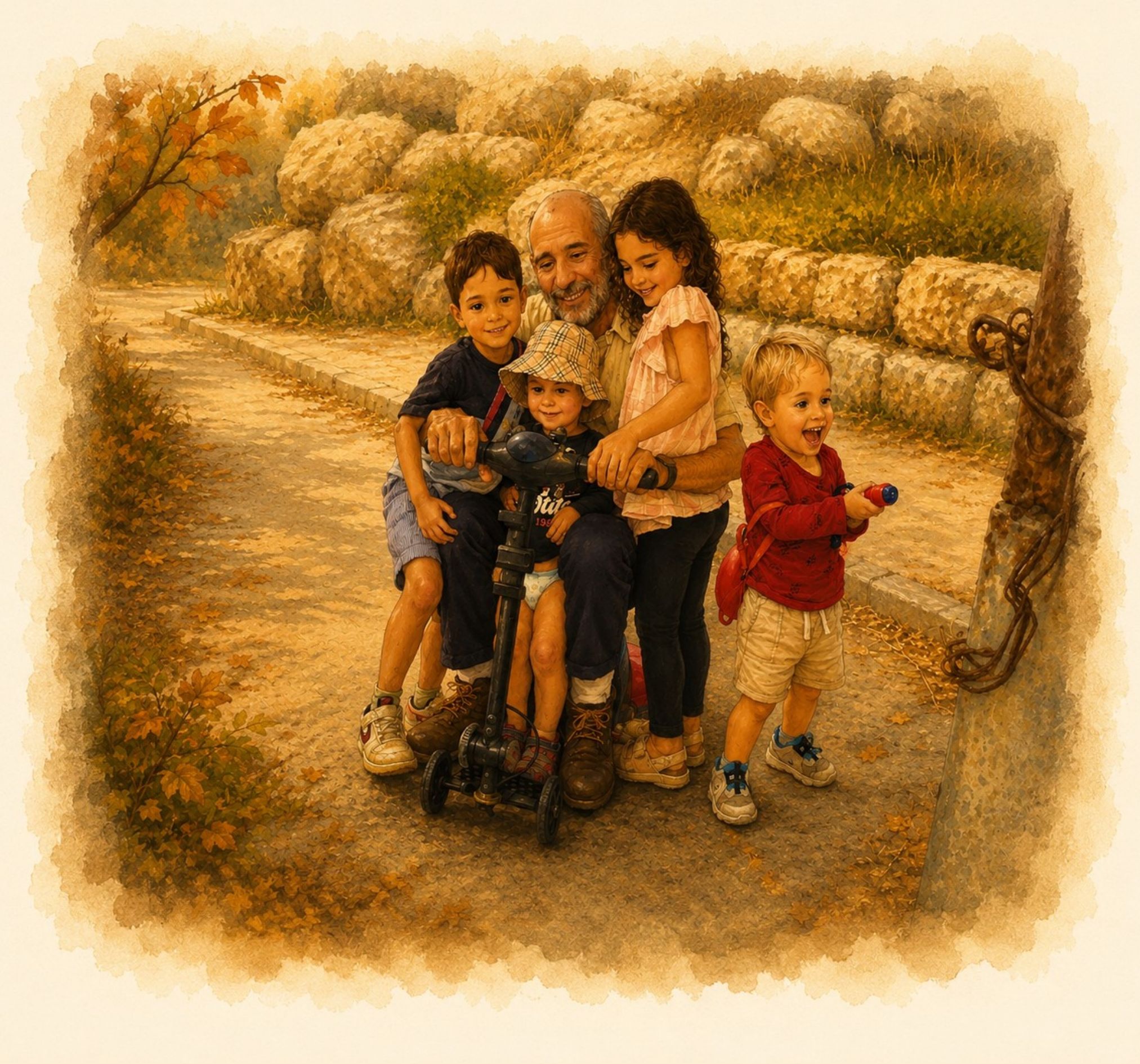 סבא עם ארבעת הנכדים בקולנועית